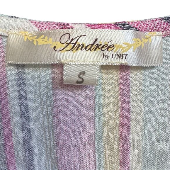 Andree Boho Floral Heavily Embroidered Tunic Top Size S Striped Bell Sleeve - Picture 8 of 9